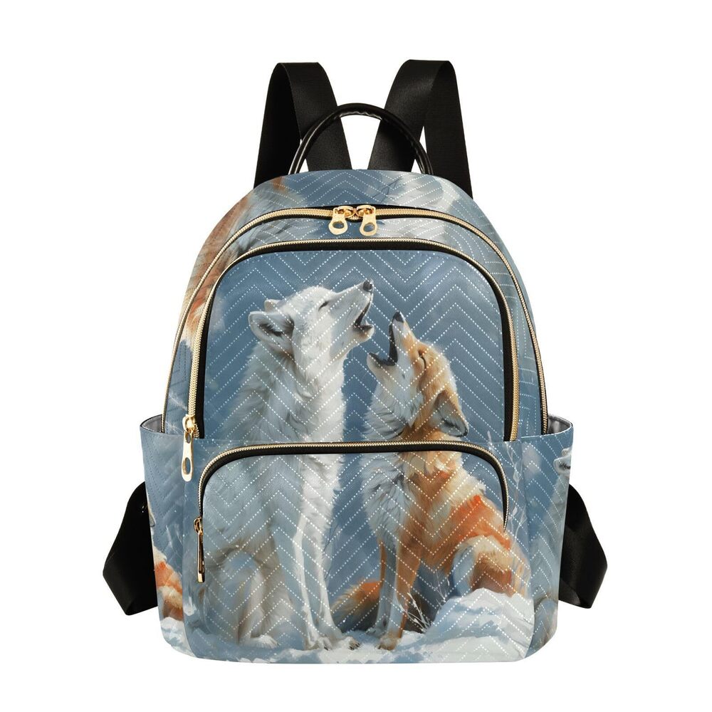 3884 Arctic Wolf and Fox Mini Backpack Purse Travel Bag Lightweight